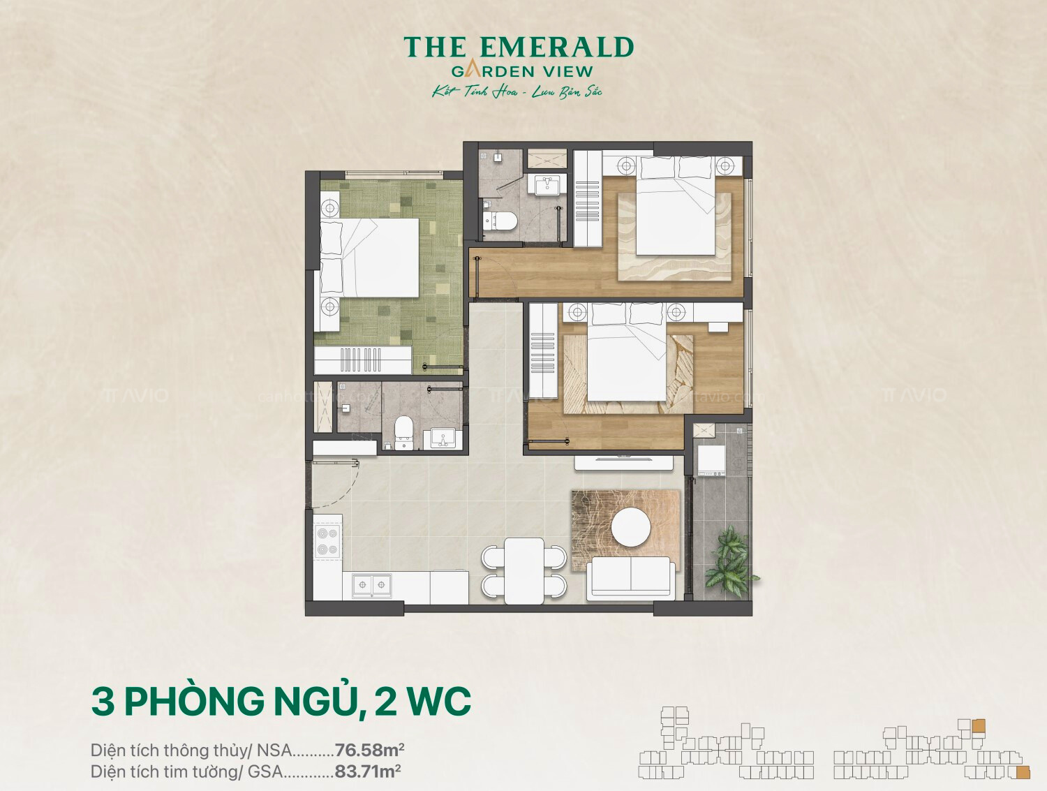 Căn 3pn The Emerald Garden View