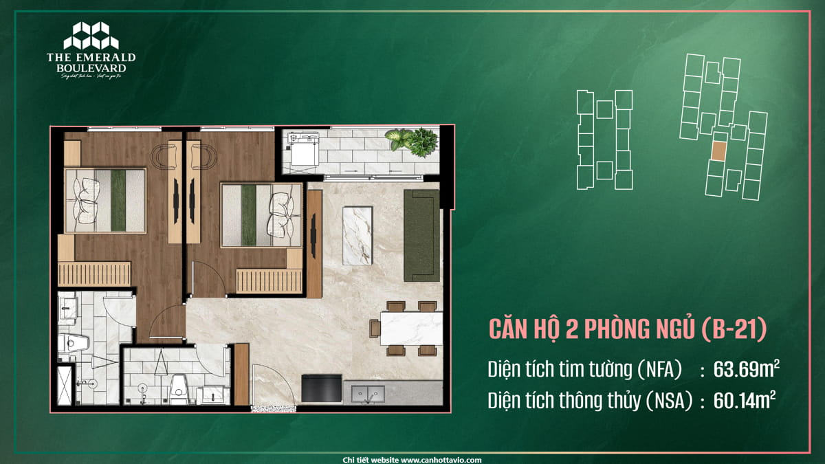Thiết Kế Căn Hộ 2PN B-21 The Emerald Boulevard