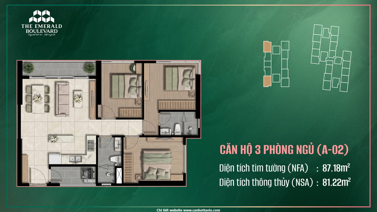 Thiết Kế Căn Hộ 3PN A-02 The Emerald Boulevard